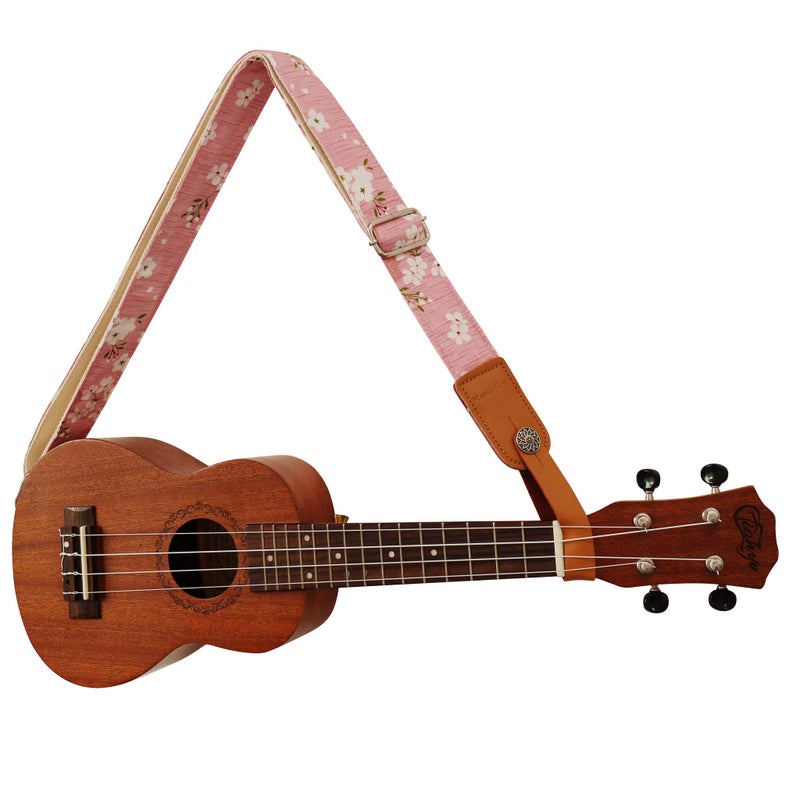 MUSIC FIRST Original Design Vintage â€œPink Sakuraâ€ Soft Muslin & Genuine Leather Ukulele Strap Ukulele Shoulder Strap With a MUSIC FIRST Genuine Leather Str. Locker - Image 3